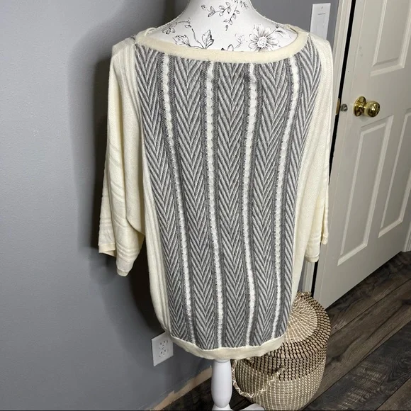 Anthropologie Sparrow Knit Sweater Herringbone Women’s SZ Large Ivory Gray - Picture 3 of 5